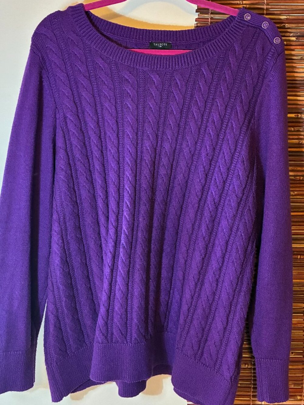 Talbots Purple Cable Knit Sweater 2X Shoulder Buttons EUC